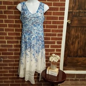Komarov Floral Flowy Midi Asymmetrical Charmeuse Dress XL NWT USA Made